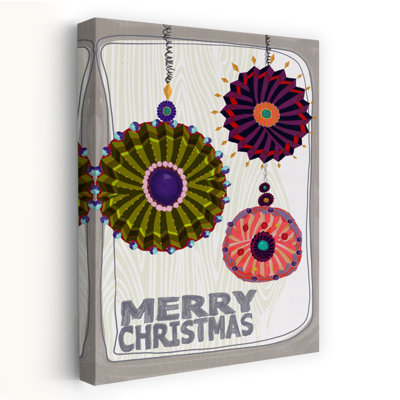 Colorful Christmas Ornaments Abstract Colorful Modern Winter Wall Art Print by XHOZUCAN - Wrapped Canvas Print