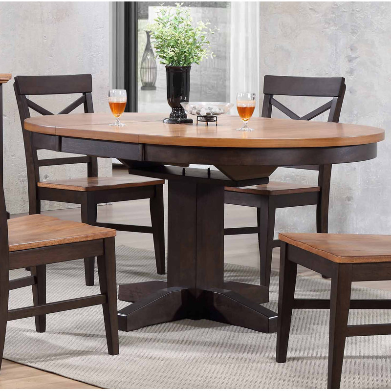 Calderon 42 " Extendable Acacia Round and Oval Solid Wood Top with Solid Wood Base Dining Table, Black/Brown Oak