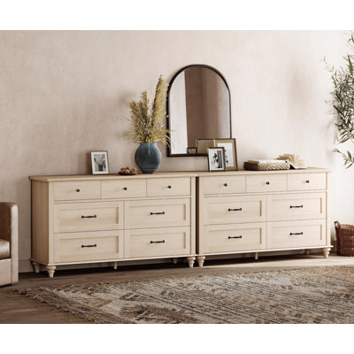 Large Beige Dresser With 14 Drawers For Bedroom, Mid Century Wooden Dresser Alcott Hill