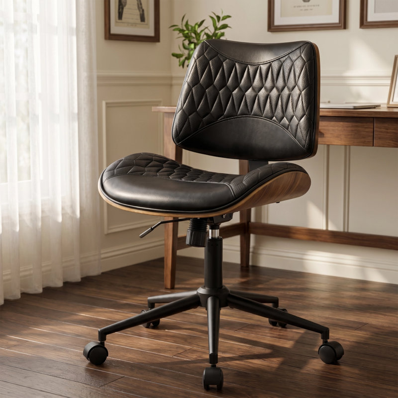 Home Office Chair No Arms with Wheels, Adjustable Height Small Desk Chair, Black