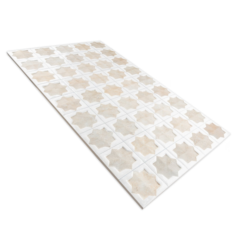 Tetuan Astre 12" x 22" Porcelain Moroccan Wall Tile, Beige/White