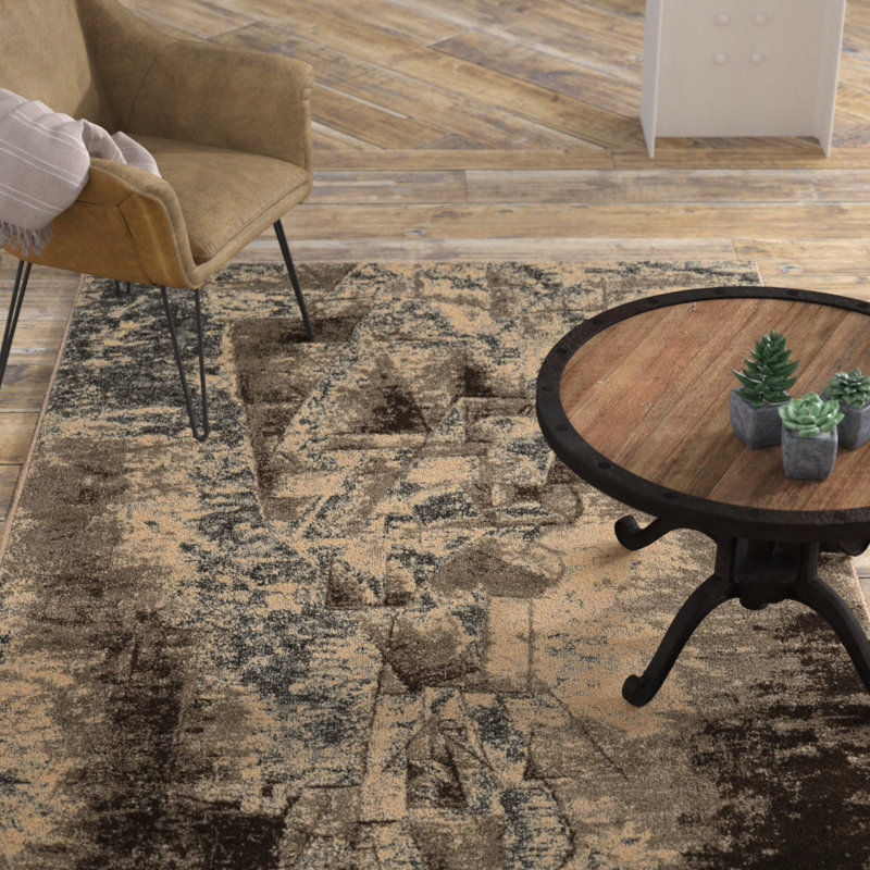 Baylen Abstract Gray/Beige Area Rug, Rectangle 5' x 7'6"