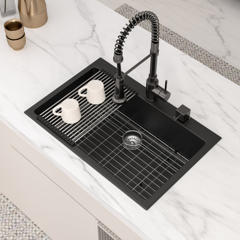 Évier de cuisine 33 po à cuve simple en quartz encastré