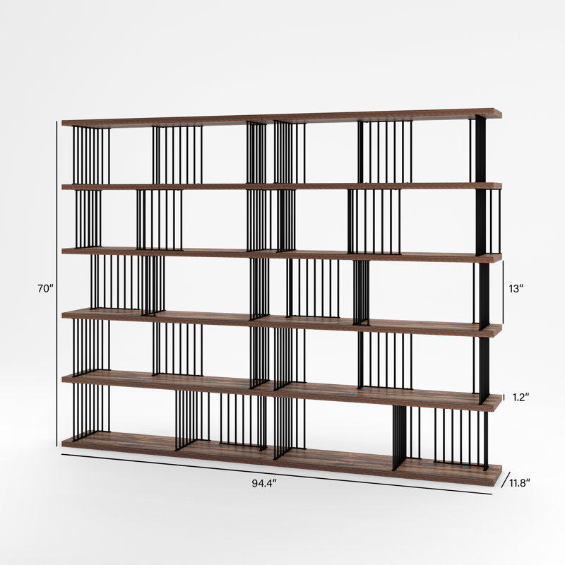 Noractur Iron Standard Bookcase, (5 Shelves) 70" H x  94.4" W x 11.8" D