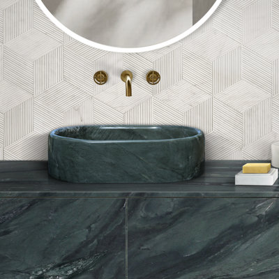 Lavabo vasque en marbre naturel moderne Selene avec veines uniques et finition polie