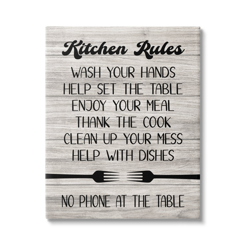 "Bb-588-Encadré" Kitchen Rules on Wood "par Martina Pavlova, art textuel, H 30 po x l 24 po x P 1,5 po, Toile tendue