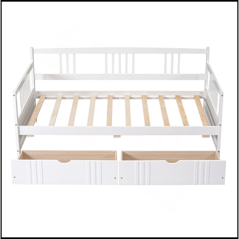 Lit de jour simple en bois avec deux tiroirs, Blanc