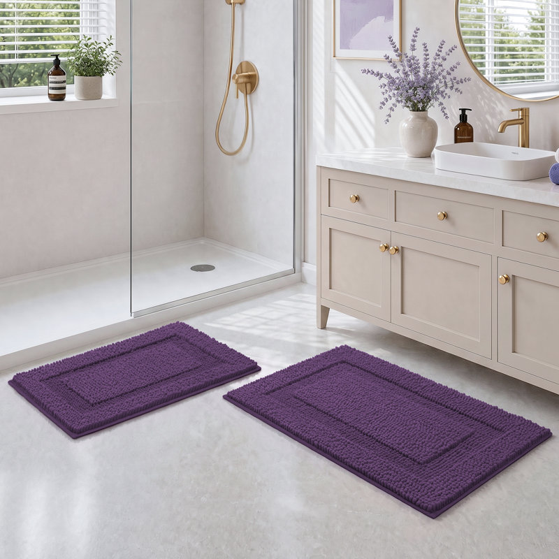 Ensemble de tapis de salle de bain en chenille violette, 2 pièces, 43 x 61 cm + 51 x 81 cm, Purple