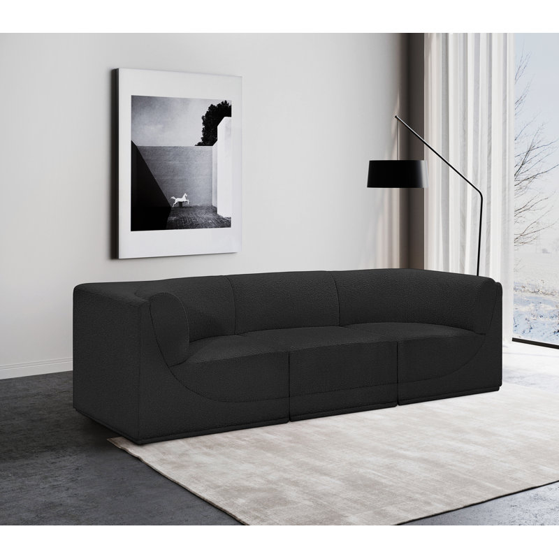 Canapé rembourré 98 po Izick, Tissu bouclé noir