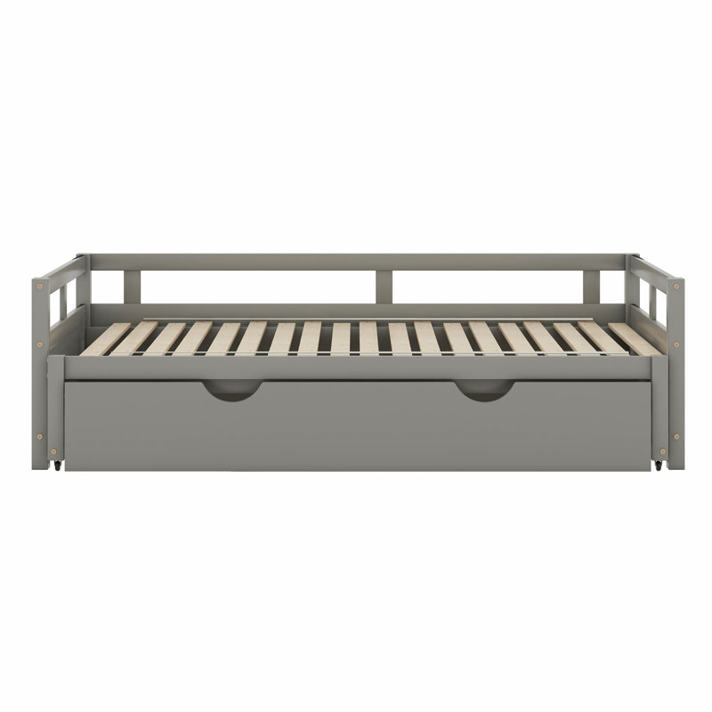 Lit de jour extensible avec couchette, lit de jour en bois avec couchette, Gris