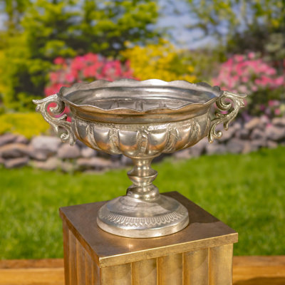 11" Tall Frosted Silver Metal Urn "Fontus"