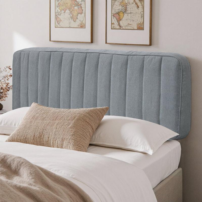 Upholstered, Assembly-Free Cashmere Yarn-Dyed Linen Headboard Compression, Gray, Queen