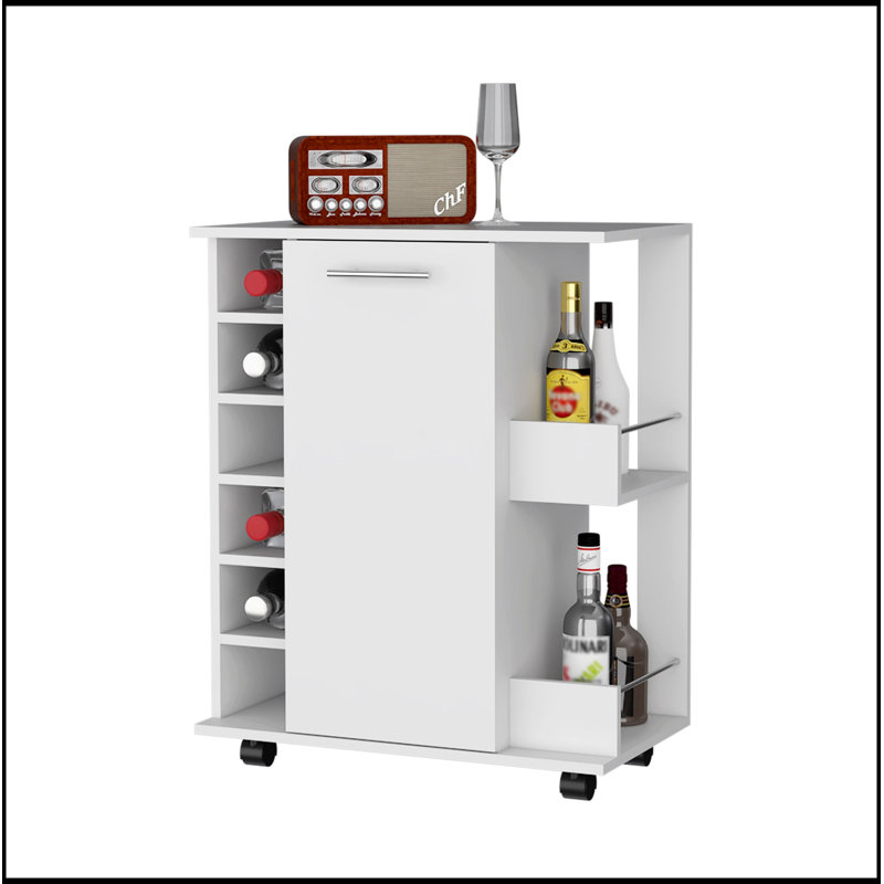 Woodland Bar Cart with Casters, Wine Rack and Open Shelf for Elegant Entertaining and Organized Storage