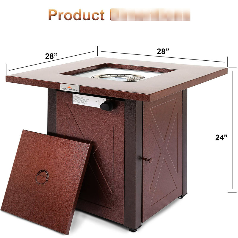 28" 50000 Outdoor Propane Gas Fire Pit Table - Square Brown Textured Patio Fireplace Lid & Lava Rock For Courtyard, Balcony, Pits Texture With Suitable Patio, Balcony Leisure Area