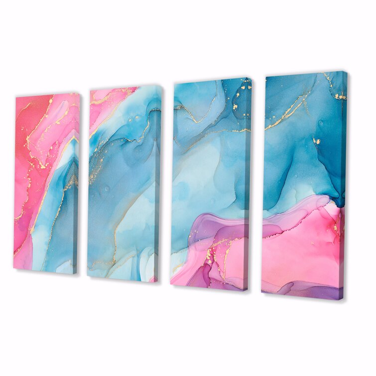 Bless international Blue And Pink Luxury Abstract Fluid Art I On Canvas ...