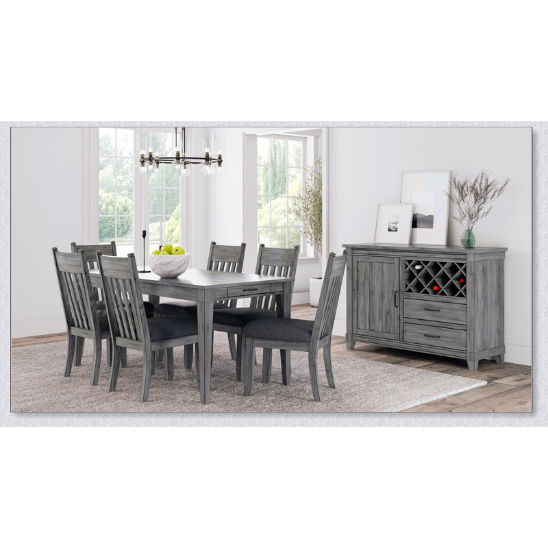 Table de salle à manger extensible gris rustique avec deux tiroirs de rangement et une rallonge amovible pour une configuration d'assise flexible