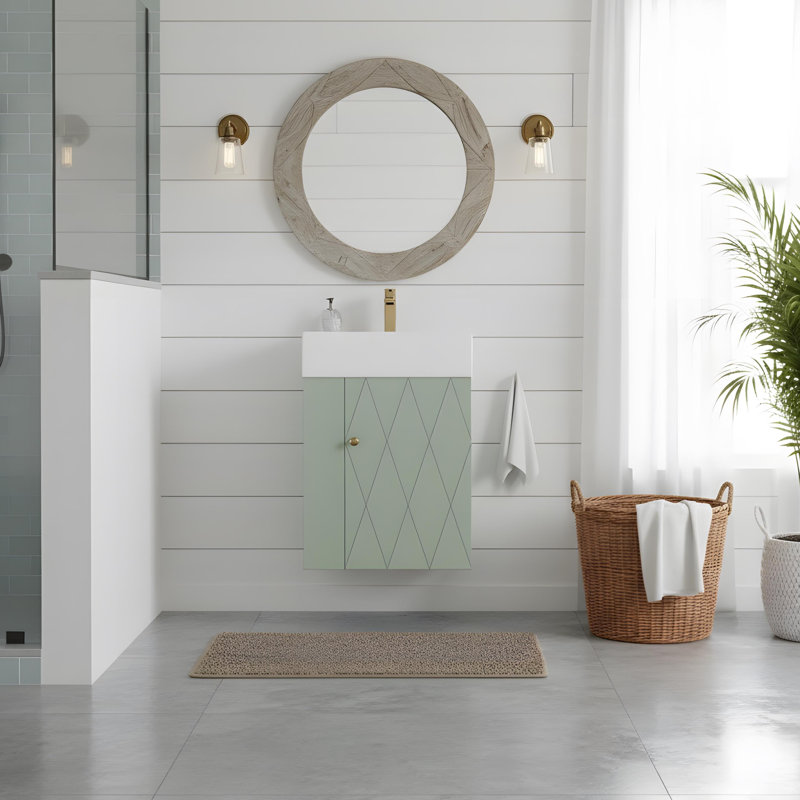Meuble-lavabo mural avec portes à motif de losanges, Vert