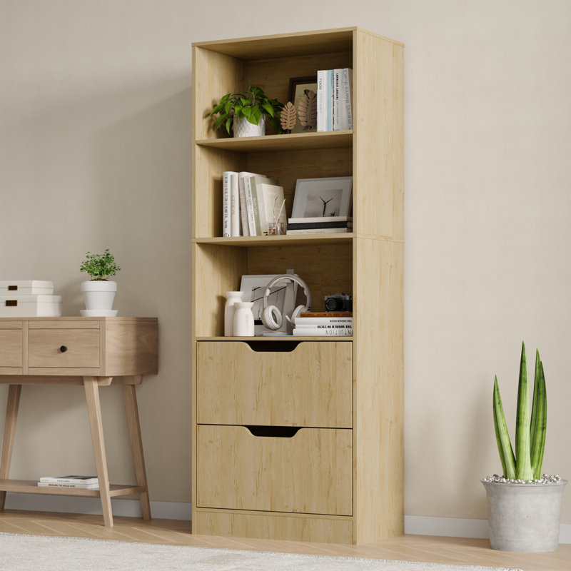 Bookcase With 2 Drawers, 63" 3-tier Bookshelf With Storage, 3 Shelf Bookcase With Adjustable Shelf, Modern Bookshelf, Open Shelves Bookshelf For Study, Bedroom & Home Office
