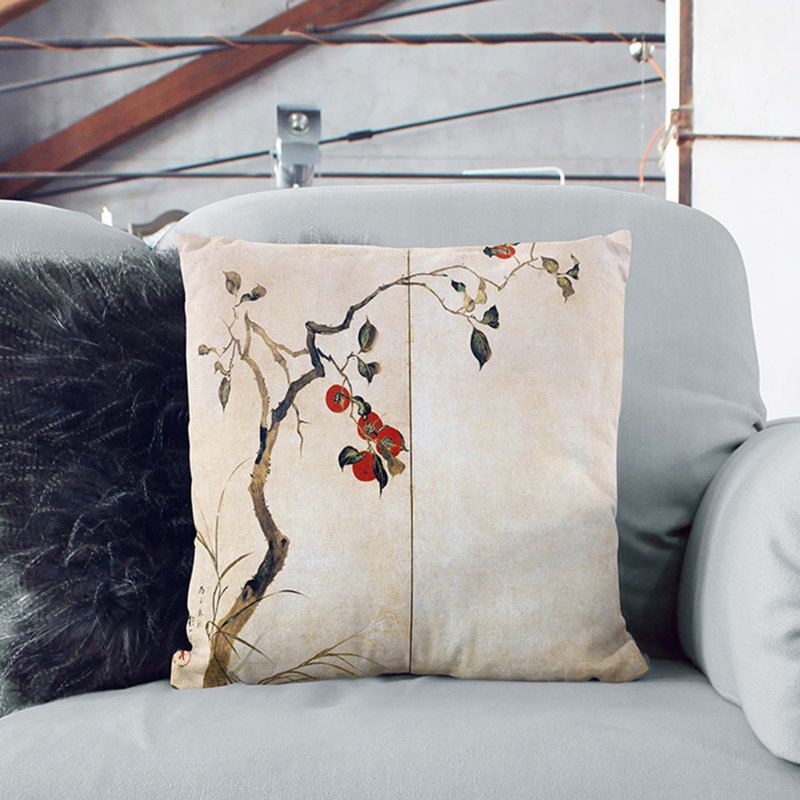 Persimmon Tree by Sakai Hoitsu Cushion with Filling, Black, 40cm H x 40cm W x 15cm D