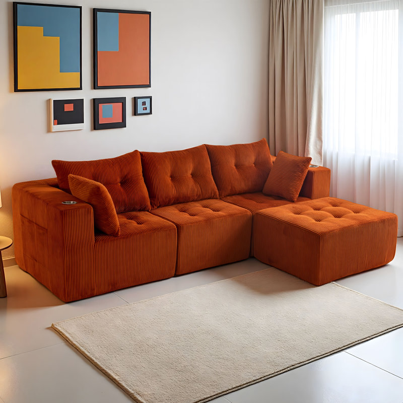 Canapé modulaire en velours côtelé Boneless, Velours côtelé orange