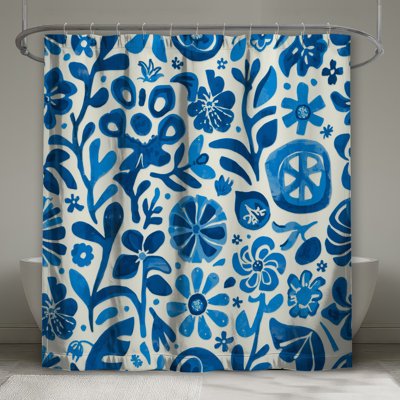 Rideau de douche bleu à motif floral extra long