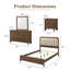 Ensemble de chambre à coucher de style moderne Mid-Century 4 pièces, lit tapissier à DEL (base requise), table de chevet avec port USB, commode et miroir, finition noyer-1462666780-1462666783