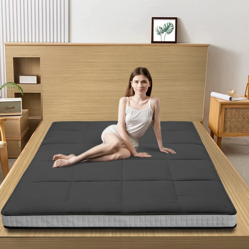 Futon Mattress , Memory Foam Padded Japanese Floor Mattress for Adults with Bandage and Storage Bag, Black, Twin