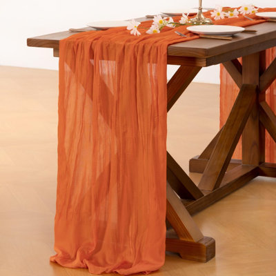 Cheesecloth Table Runner Summer Boho Wedding Birthday Party Home Decor | Orange Rustic Gauze 10FT 120in Cheese Cloth Sheer Farmhouse Dining Runner for Baby Shower Bridal Holiday Decorations