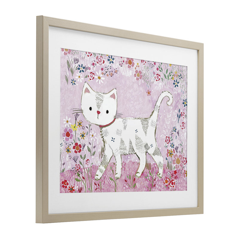 «Walking Cat on Pastel», reproduction encadrée sous verre, par Clare Tupper, H 13 po x l 16 po, Cadre de récolte en pin