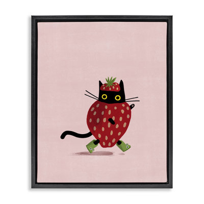 «Strawberry Cat on Pink Gold», art mural sur toile flottante par Leeza Hernandez