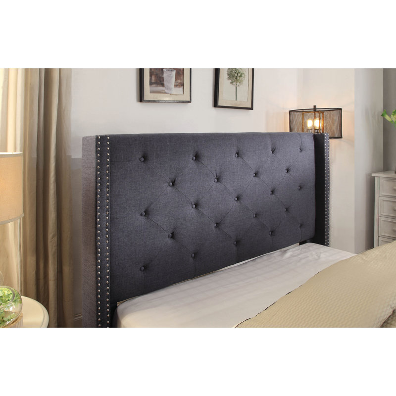 Cecilia Upholstered Wingback Bed, Queen, Blue