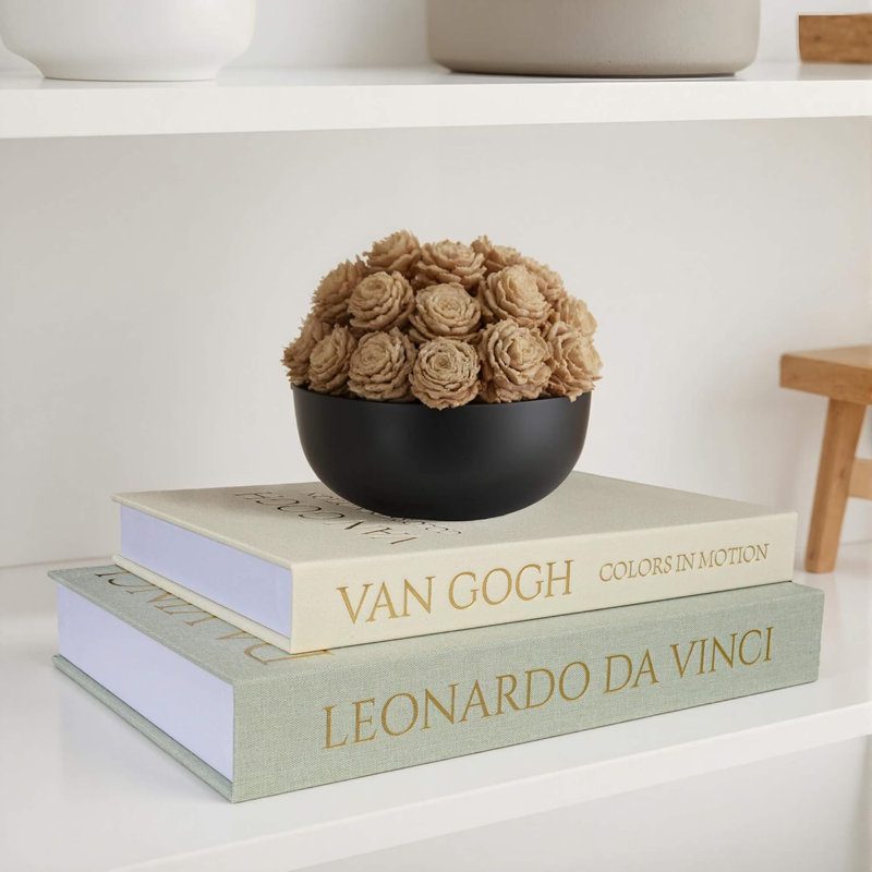 Ensemble de 2 livres de rangement décoratifs, housse en lin, lettres dorées, blanc et vert
