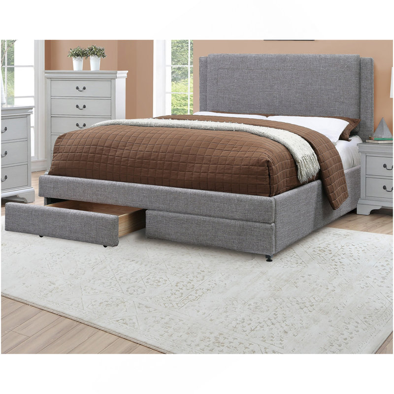 Ensemble de lit 1 pièce grand lit tapissier gris clair avec tiroirs de rangement FB, Gris clair, Grand lit