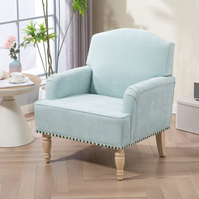 Chaise de salon moderne avec rembourrage en mousse et housse en tissu - Pieds en bois sauge