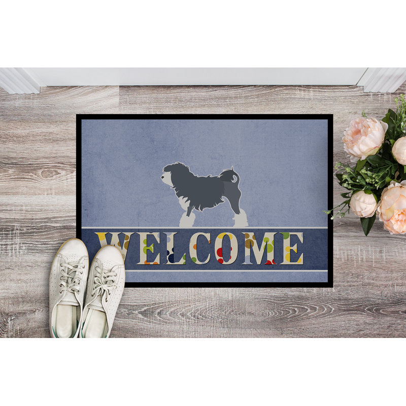 Petit chien lion welcome 27 po x 18 po tapis de porte extérieur antidérapant Refrenshire, L 36 po x l 24 po