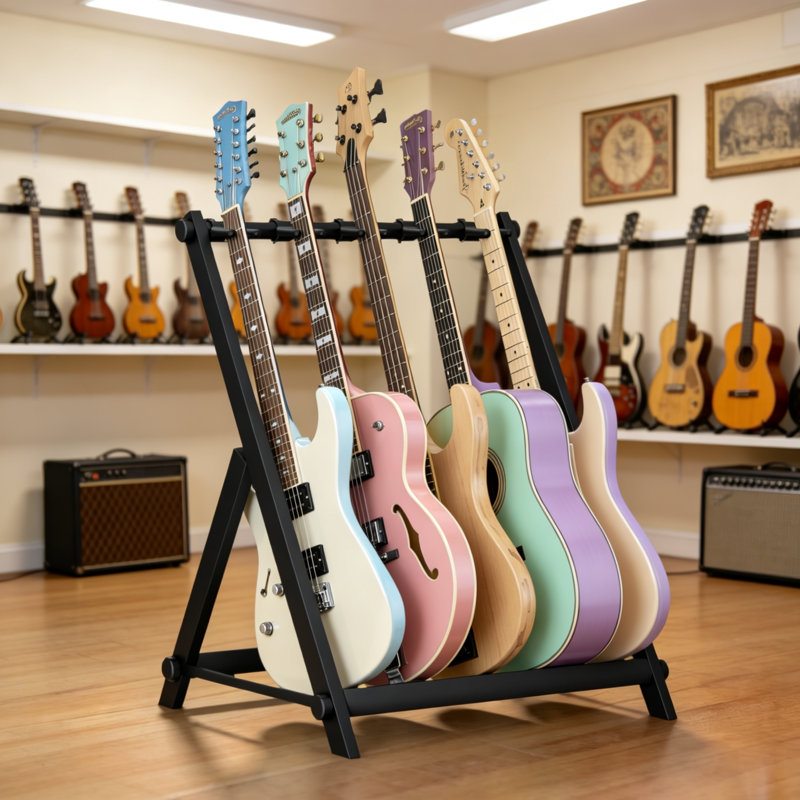 5 Multi Guitar Stand Rack Thick Rubber Padding Black 5 Holder