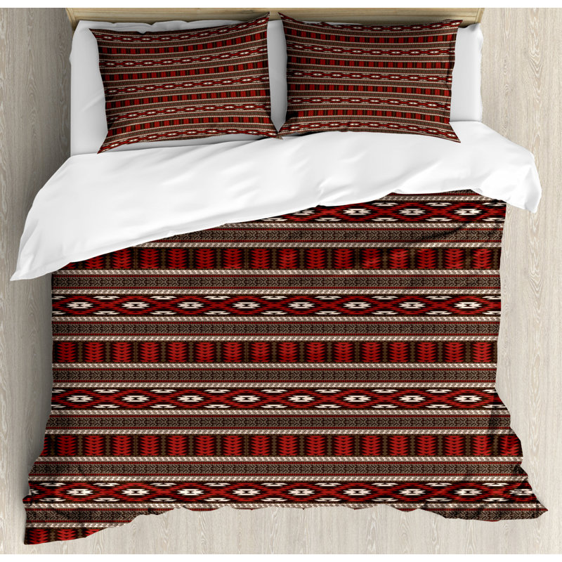Rustic Polyester Striped Duvet Cover, Queen Duvet Cover + 2 Standard Shams