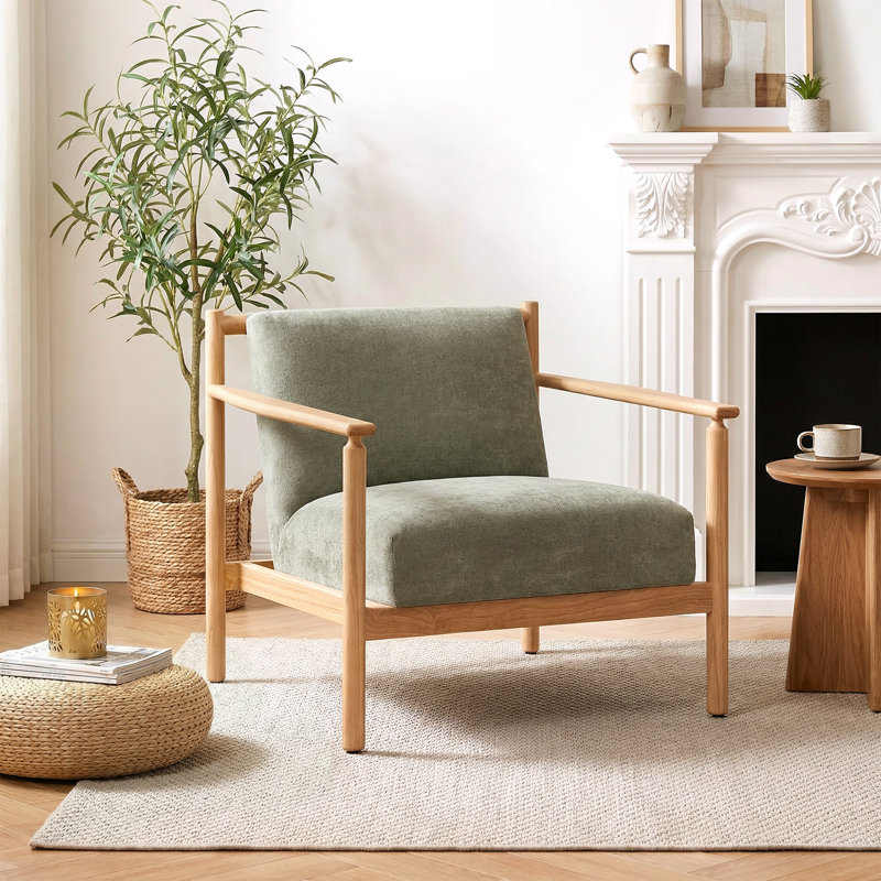 Upholstered Wood Frame Accent Chair, Sage Performance Weave