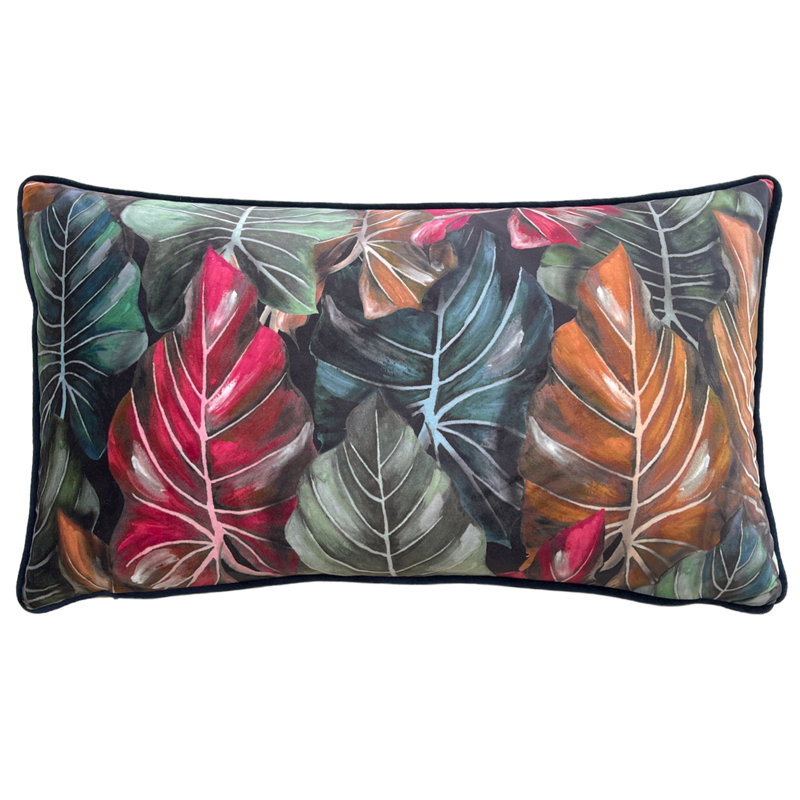 Floral Rectangular Lumbar Cushion, Aubergine, Polyester