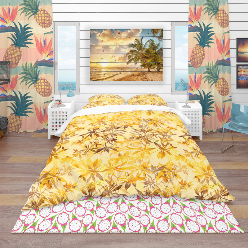 Ensemble de housse de couette tropical, Housse simple + 1 taie décorative