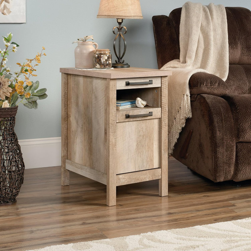 Modern Side Table With Pull-Out Shelf And Drawer, Durable Metal Runners, Safety Stops, And Versatile Storage Design