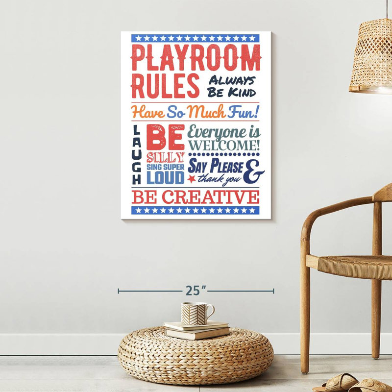 " Playroom Rules " by HomeyNotes Studio, 30" H x 24" W x 1.25" D
