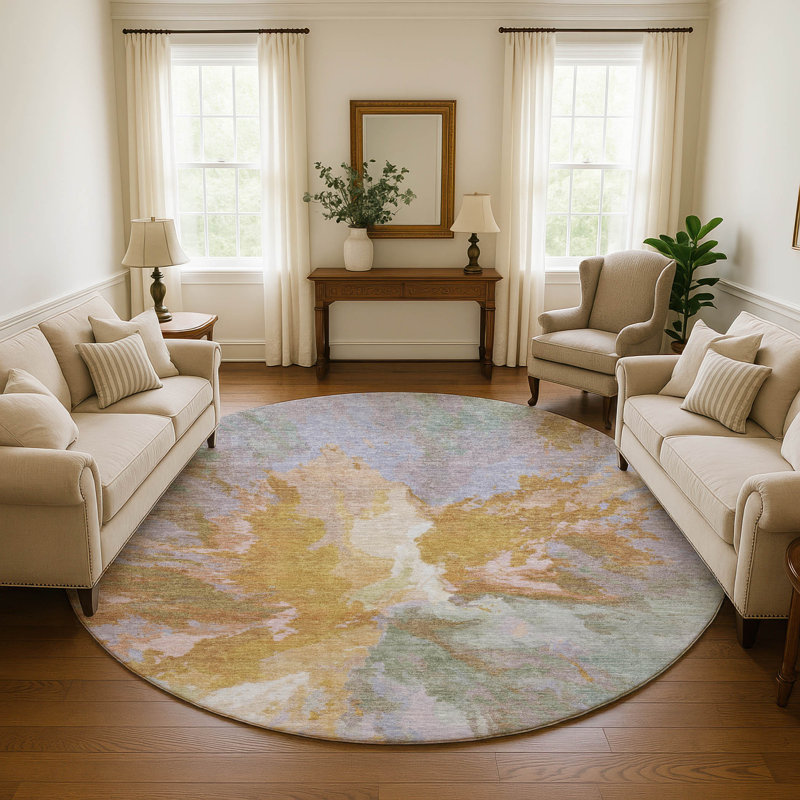 Premium Machine Washable Marasco AMF1632 Modern Rug, Round 8'