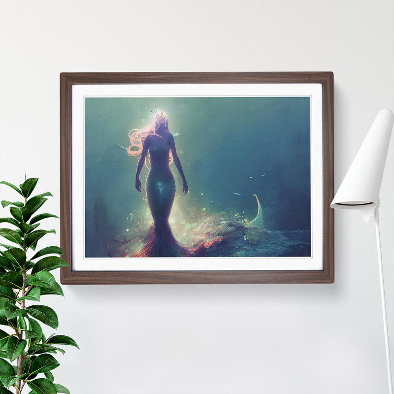 Fantastic Mermaid Abstract - Single Picture Frame Print, 25cm H x 34cm W x 2cm D, Walnut Framed
