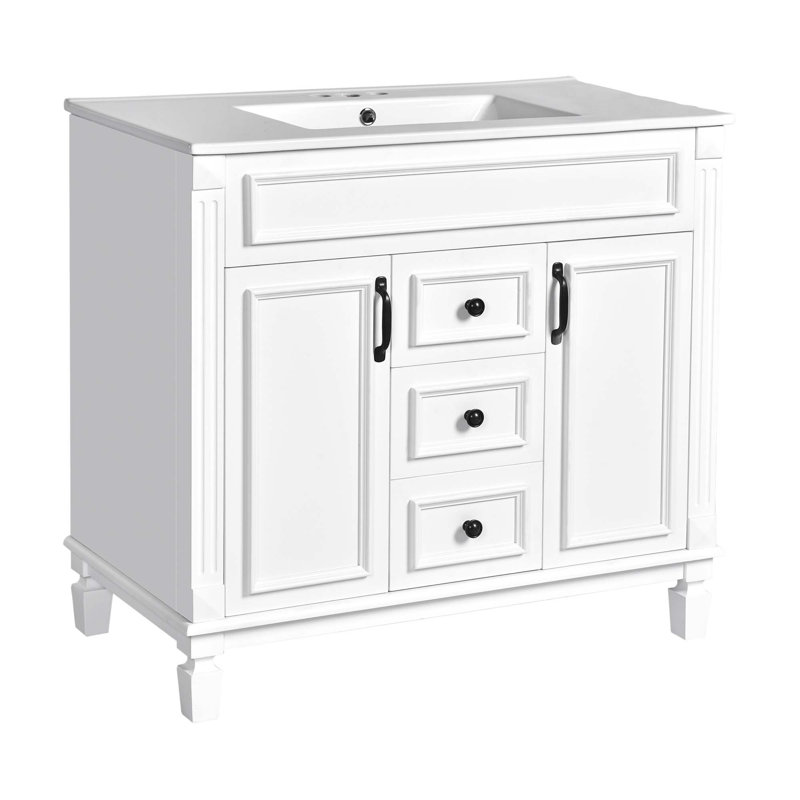 Meuble-lavabo moderne avec rangement supérieur et design élégant, Blanc