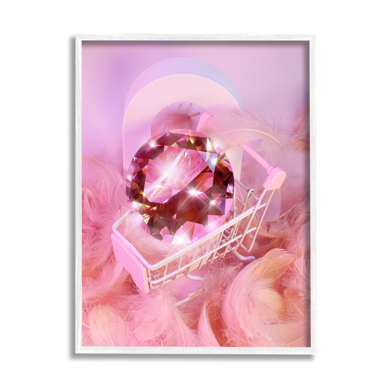 "Pink Glam Gem" dans un chariot encadré sur bois par Ziwei Li, impression, H 30 po x l 24 po x P 1,5 po