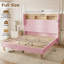Structure de lit double avec tête de lit à oreilles en velours côtelé de 51 po de hauteur et tablette de rangement, lit plateforme tapissier avec lumières DEL et station de charge, aucun sommier nécessaire, assemblage facile, rose-129953401-129953402