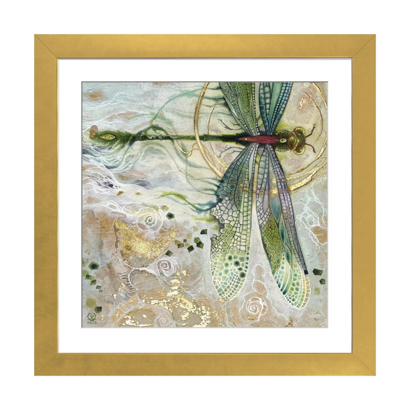 «Damsel Fly II» encadrée par Stephanie Law, H 24 po x l 24 po x P 1 po, Papier avec cadre doré, Oui