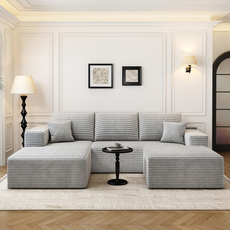 107.5"Cloud Modular Sectional Sofa with 1 Ottoman,Modern Minimalist Upholstered Couches, Comfort U Shaped Sofa for Living Room,Deep Seat Corner Couch,No Assembly Required