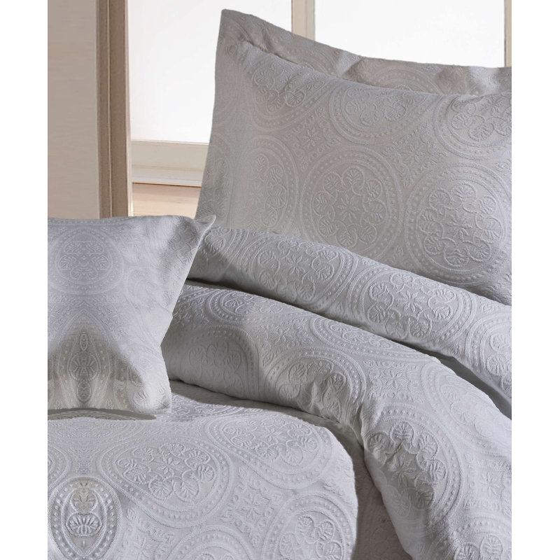 Genevrier Floral Duvet Cover Set with Pillowcases, Single Duvet Cover + 1 Standard Pillowcase, Silver